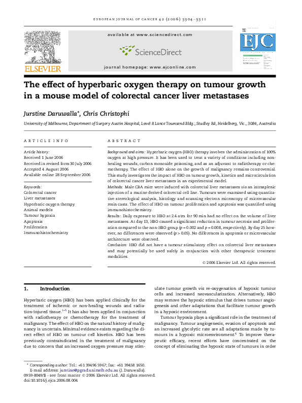 (PDF) The effect of hyperbaric oxygen therapy on tumour growth in a ...