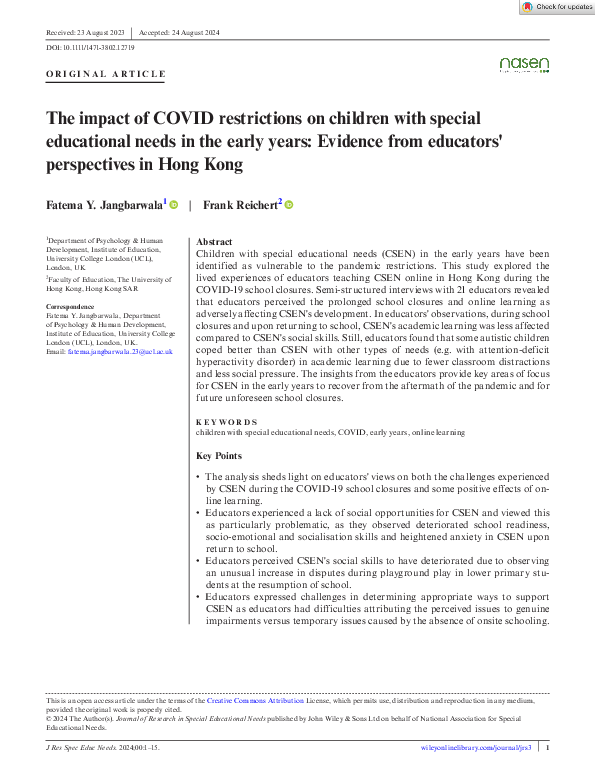 (PDF) The impact of COVID restrictions on children with special ...