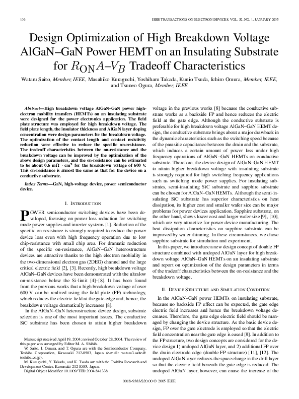 (PDF) Design Optimization of High Breakdown Voltage AlGaN–GaN Power ...