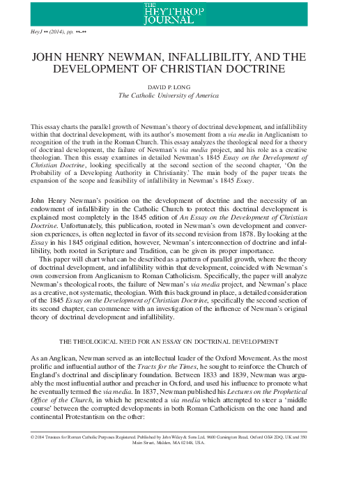 (PDF) John Henry Newman, Infallibility, and the Development of ...