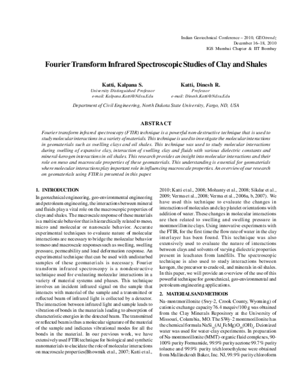 (PDF) Fourier Transform Infrared Spectroscopic Studies of Clay and Shales