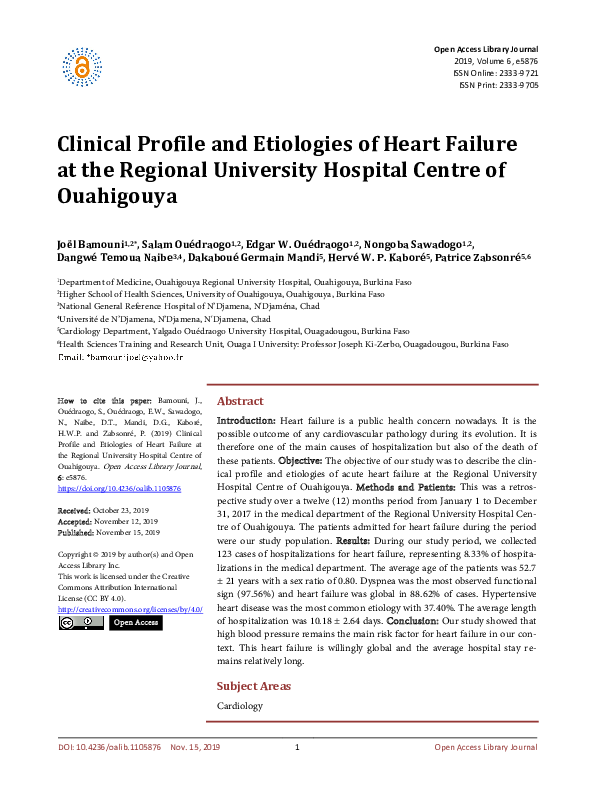 (PDF) Clinical Profile and Etiologies of Heart Failure at the Regional ...