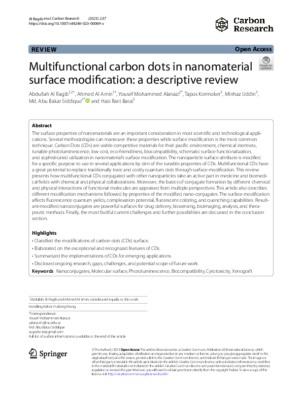(PDF) Multifunctional carbon dots in nanomaterial surface modification ...