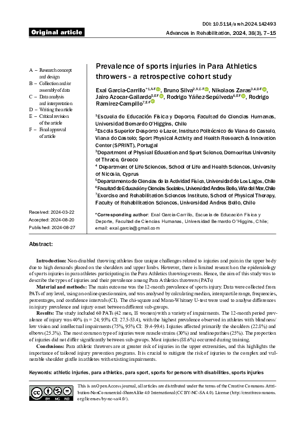 (PDF) Prevalence of sports injuries in Para Athletics throwers -a ...