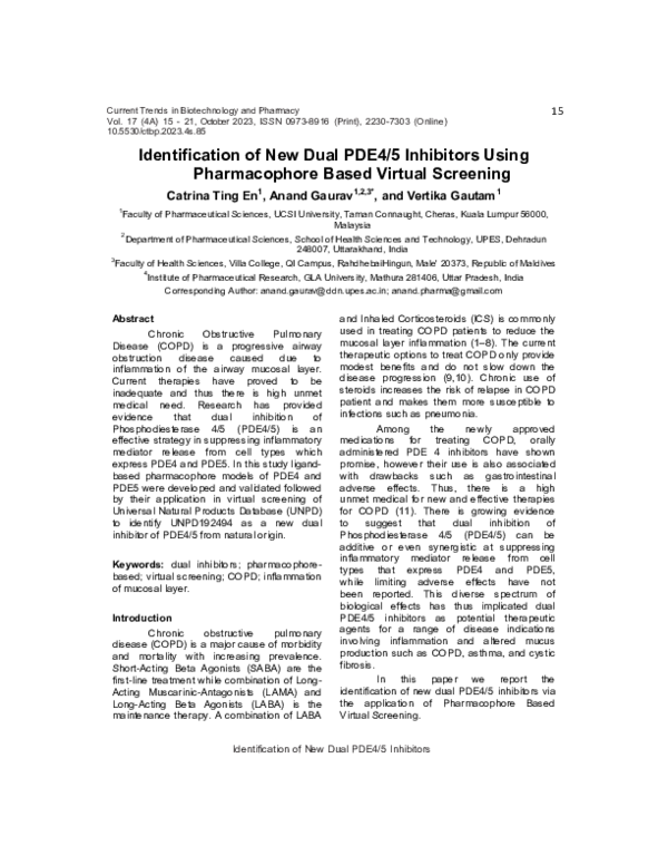 (PDF) Identification of New Dual PDE4/5 Inhibitors Using Pharmacophore ...