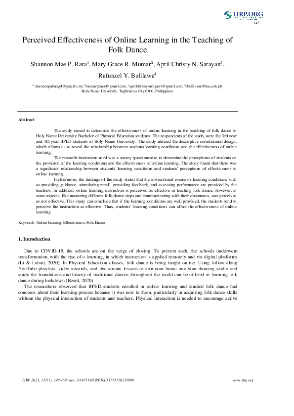 (PDF) Perceived Effectiveness of Online Learning in the Teaching of ...