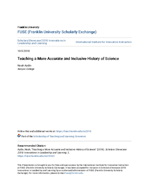 (PDF) Teaching a More Accurate and Inclusive History of Science