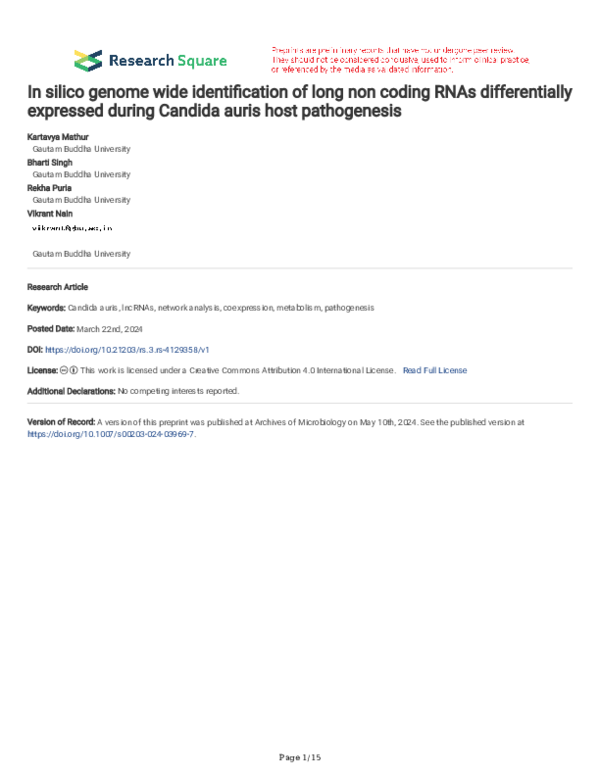 (PDF) In silico genome wide identification of long non coding RNAs ...
