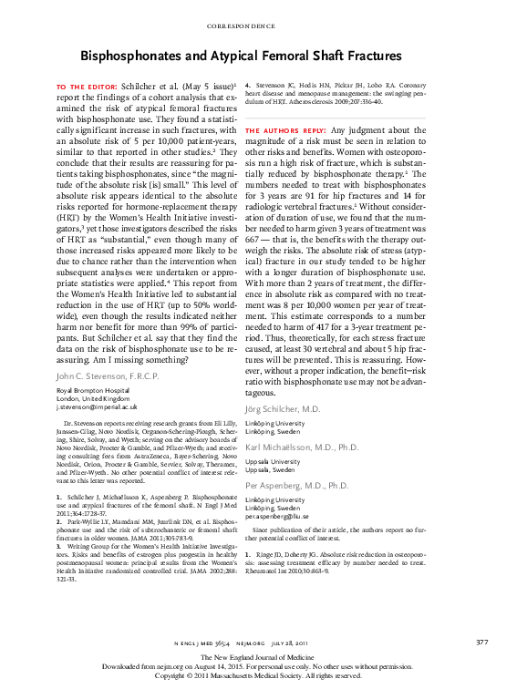 (PDF) Bisphosphonates and Atypical Femoral Shaft Fractures