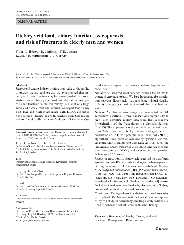 (PDF) Dietary acid load, kidney function, osteoporosis, and risk of ...
