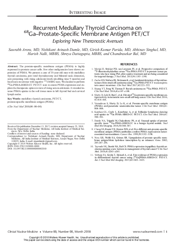 (PDF) Recurrent Medullary Thyroid Carcinoma on 68Ga–Prostate-Specific ...