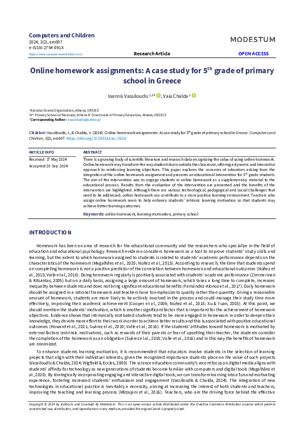 (PDF) Online homework assignments: A case study for 5 th grade of ...