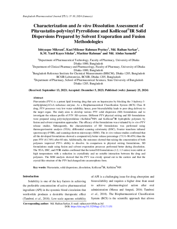 (PDF) Characterization and In vitro Dissolution Assessment of ...
