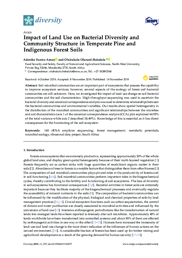 (PDF) Impact of Land Use on Bacterial Diversity and Community Structure ...