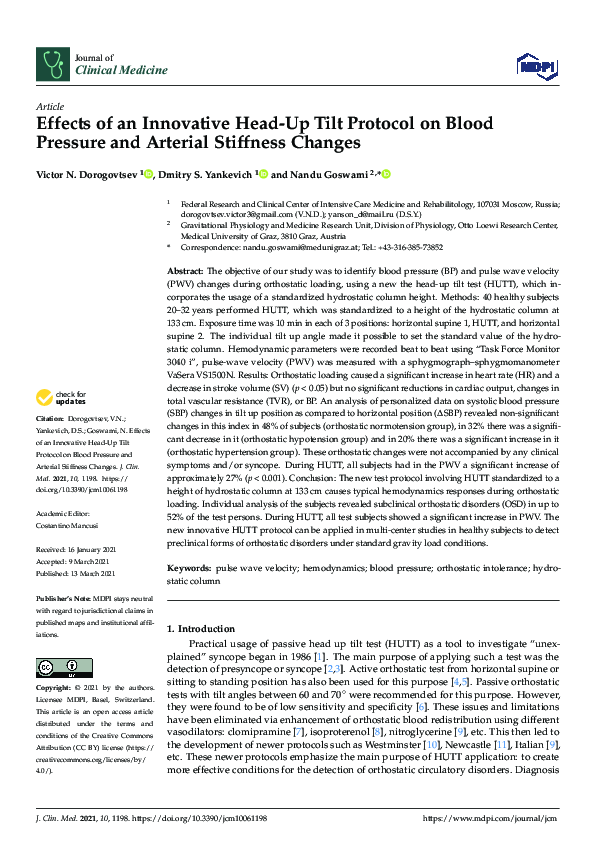 (PDF) Effects of an Innovative Head-Up Tilt Protocol on Blood Pressure ...