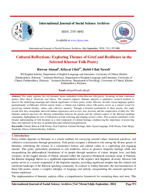 (PDF) Cultural Reflections: Exploring Themes of Grief and Resilience in ...
