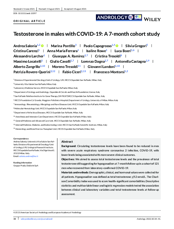 (PDF) Testosterone in males with COVID‐19: A 7‐month cohort study