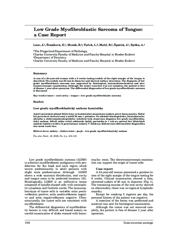 (PDF) Low grade myofibroblastic sarcoma of tongue: a case report