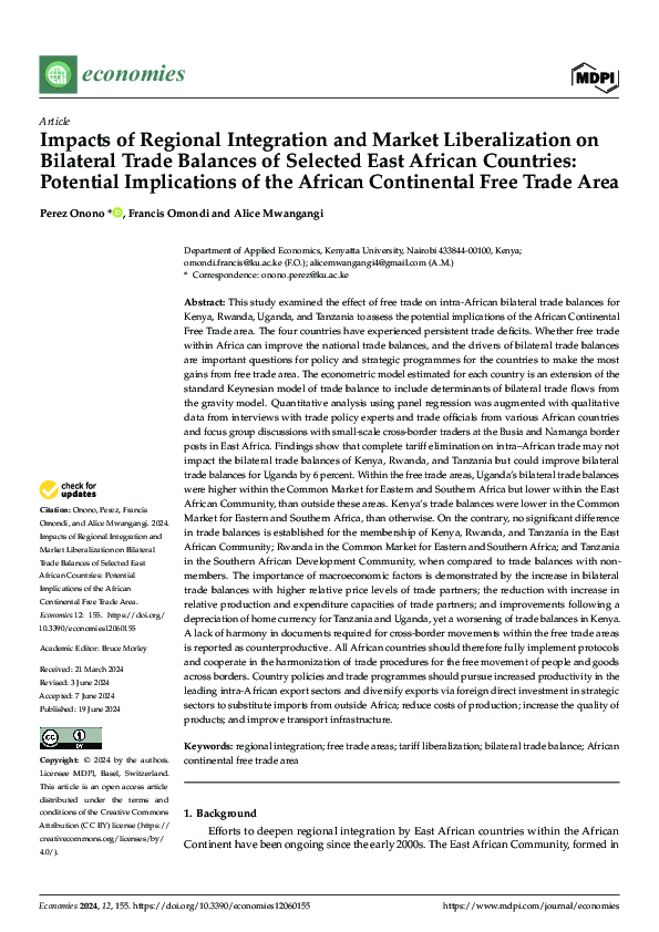 (PDF) Impacts of Regional Integration and Market Liberalization on ...