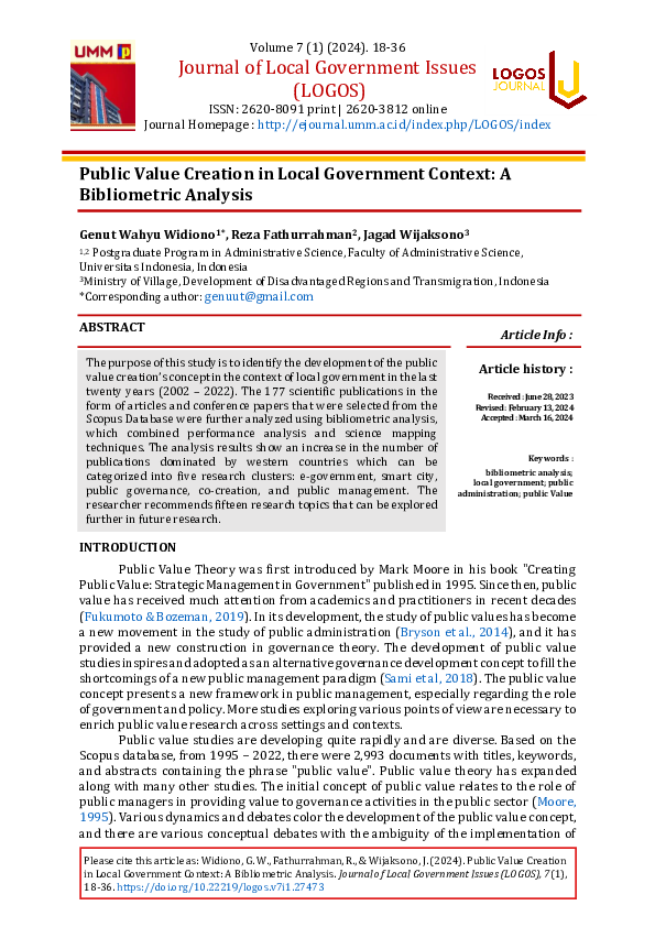 (PDF) Public Value Creation in Local Government Context: A Bibliometric ...