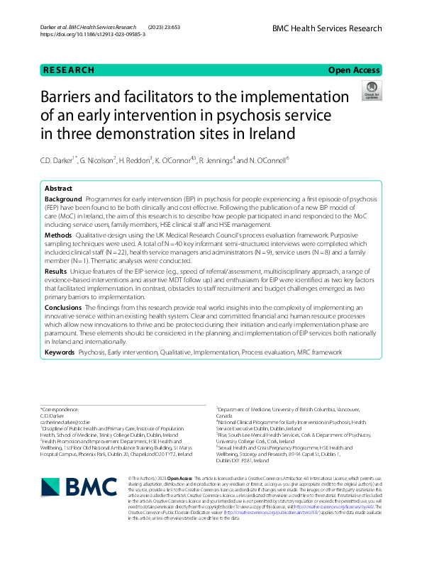(PDF) Barriers and facilitators to the implementation of an early ...