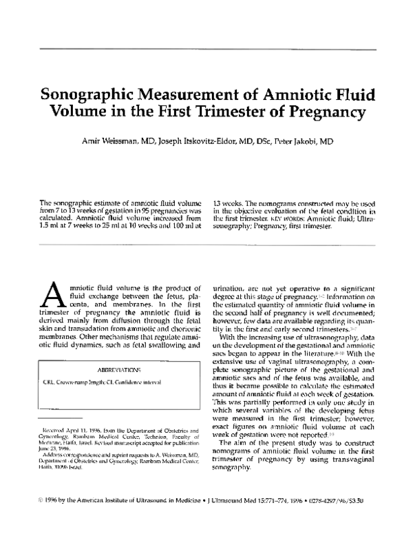 (PDF) Sonographic measurement of amniotic fluid volume in the first ...