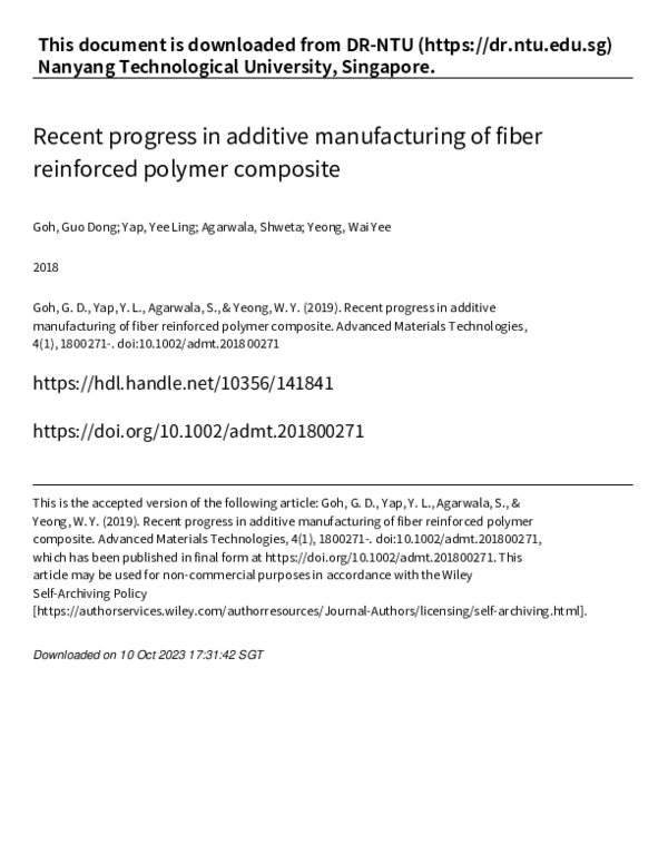 (PDF) Recent Progress in Additive Manufacturing of Fiber Reinforced ...