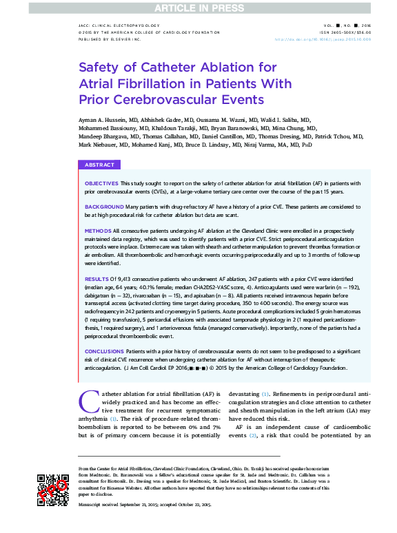 (PDF) Safety of catheter ablation for atrial fibrillation in patients ...