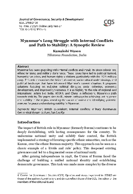 (PDF) Myanmar's Long Struggle with Internal Conflicts and Path to ...