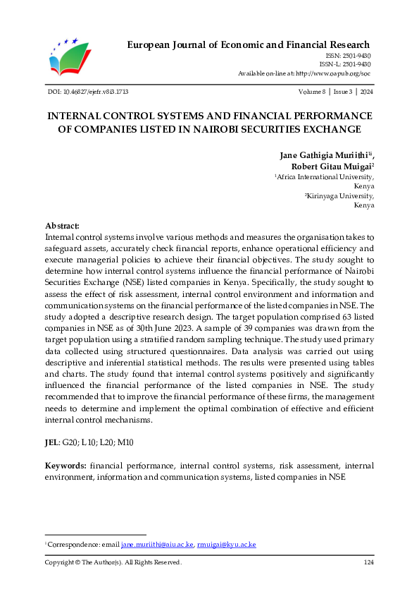(PDF) Internal Control Systems and Financial Performance of Companies ...