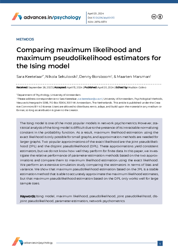 (PDF) Comparing maximum likelihood and maximum pseudolikelihood ...