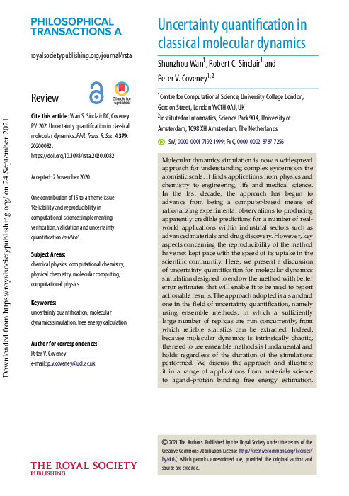 (PDF) Uncertainty quantification in classical molecular dynamics