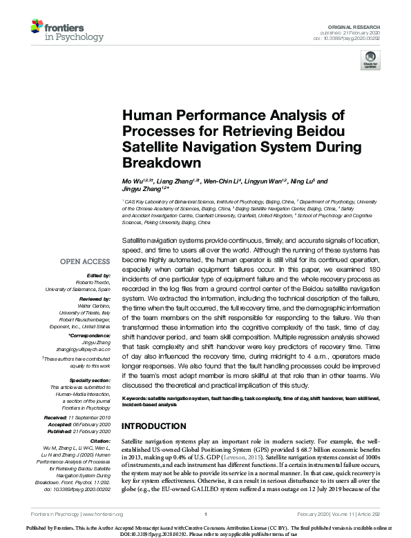 (PDF) Human Performance Analysis of Processes for Retrieving Beidou ...