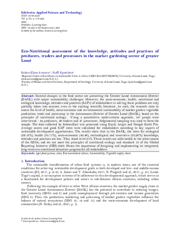 (PDF) Eco-Nutritional assessment of the knowledge, attitudes and ...