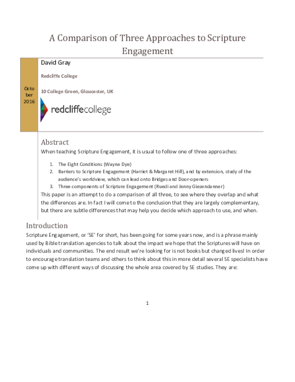 (PDF) A Comparison of Three Approaches to Scripture Engagement