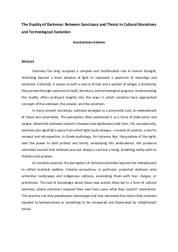 (PDF) The Duality of Darkness: Between Sanctuary and Threat in Cultural ...