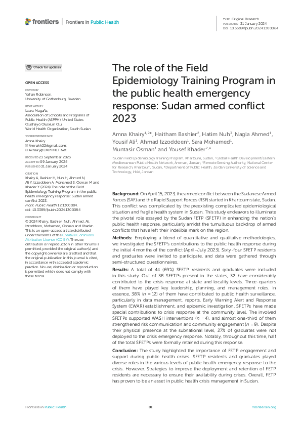 (PDF) The role of the Field Epidemiology Training Program in the public ...