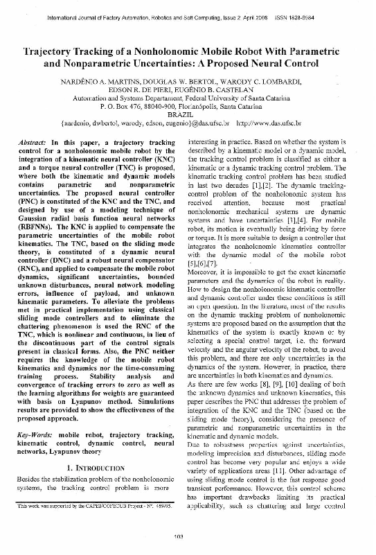 (PDF) Trajectory tracking of a nonholonomic mobile robot with ...