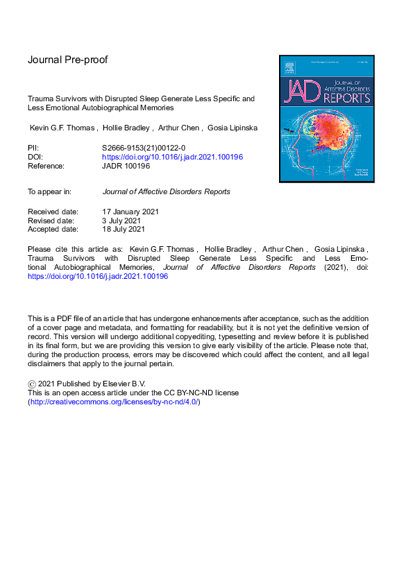(PDF) Trauma survivors with disrupted sleep generate less specific and ...