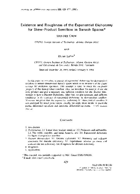 (PDF) Existence and Roughness of the Exponential Dichotomy for Skew ...
