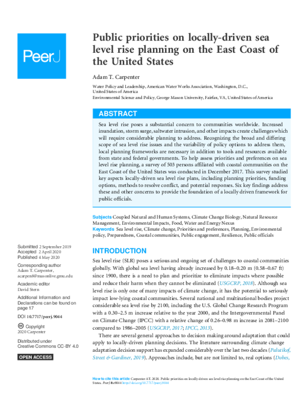 (PDF) Public priorities on locally-driven sea level rise planning on ...