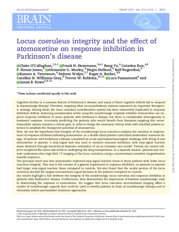 (PDF) Locus coeruleus integrity and the effect of atomoxetine on ...