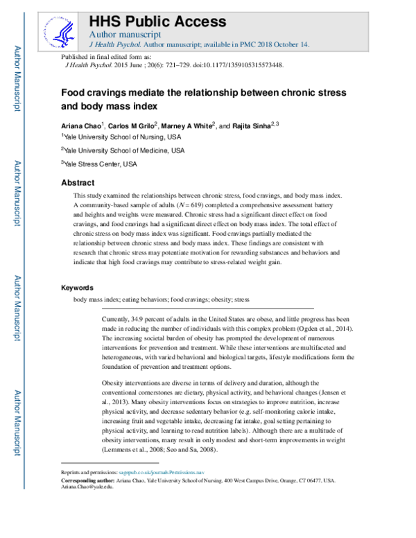 (PDF) Food cravings mediate the relationship between chronic stress and ...