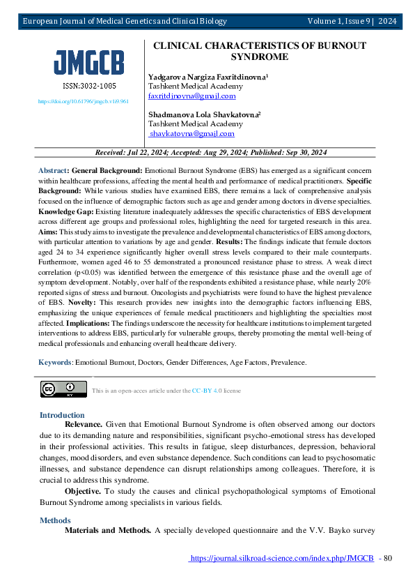 (PDF) CLINICAL CHARACTERISTICS OF BURNOUT SYNDROME