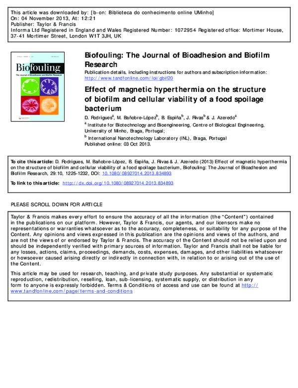 (PDF) Effect of magnetic hyperthermia on the structure of biofilm and ...