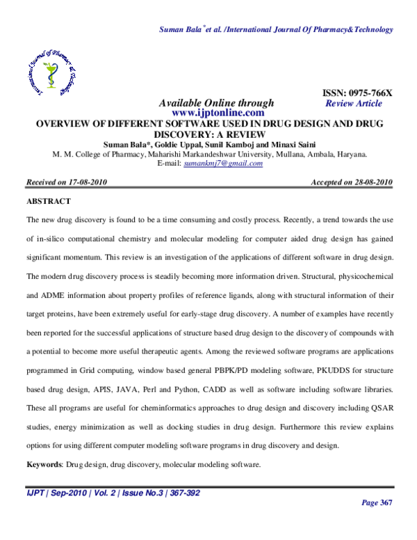 (PDF) Overview of Different Software Used in Drug Design and Drug ...