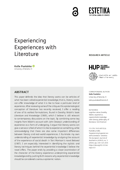 (PDF) Experiencing Experiences with Literature