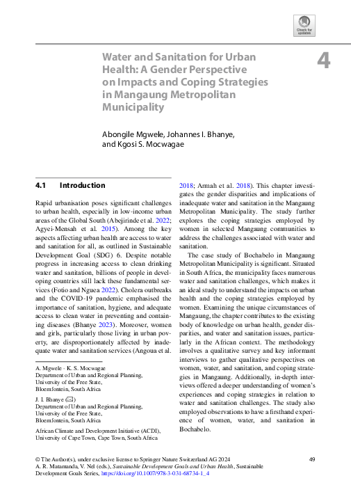 (PDF) Water and Sanitation for Urban Health: A Gender Perspective on ...