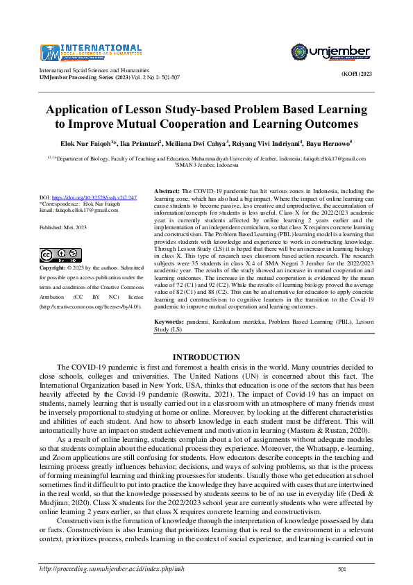 (PDF) Application of Lesson Study-based Problem Based Learning to ...