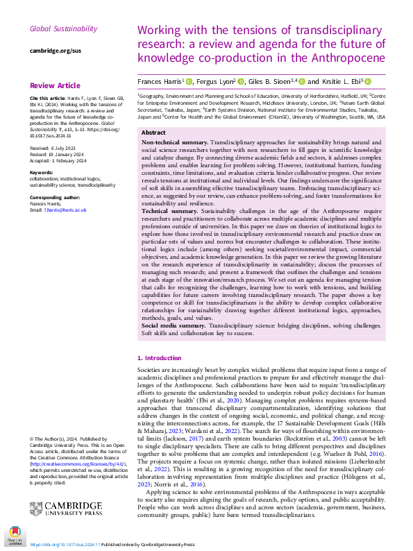 (PDF) Working with the tensions of transdisciplinary research: A review ...